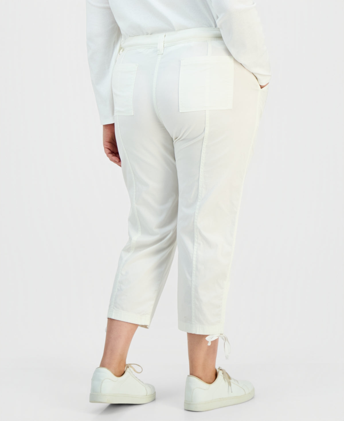 Women's PLUS SIZE Tie-Hem Cropped Utility Pants Bright White