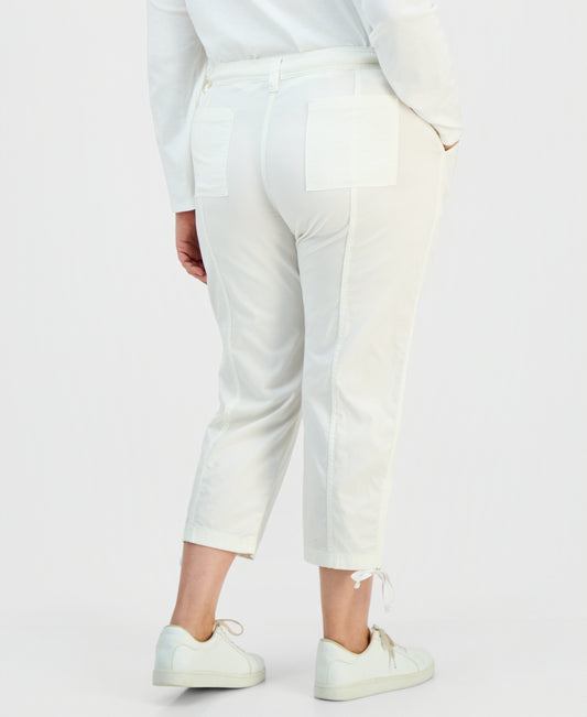 Women's PLUS SIZE Tie-Hem Cropped Utility Pants Bright White