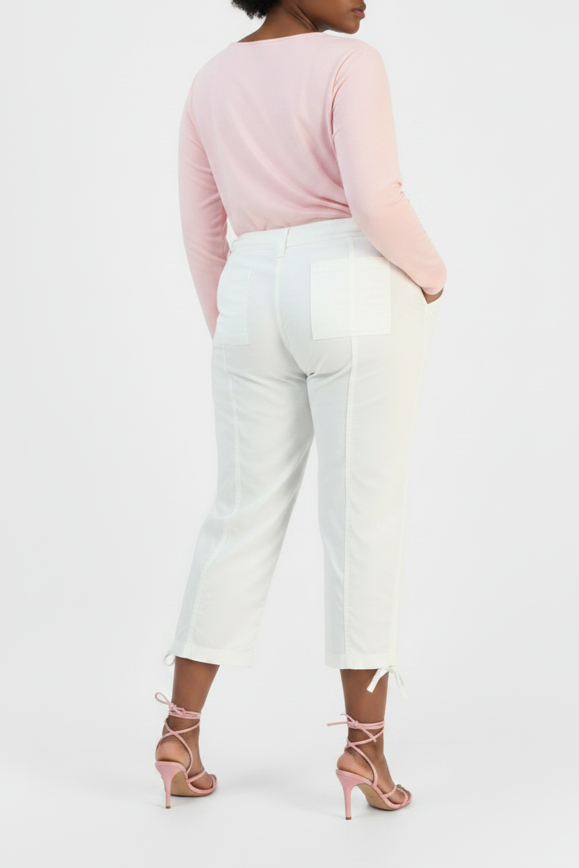 Women's PLUS SIZE Tie-Hem Cropped Utility Pants Bright White