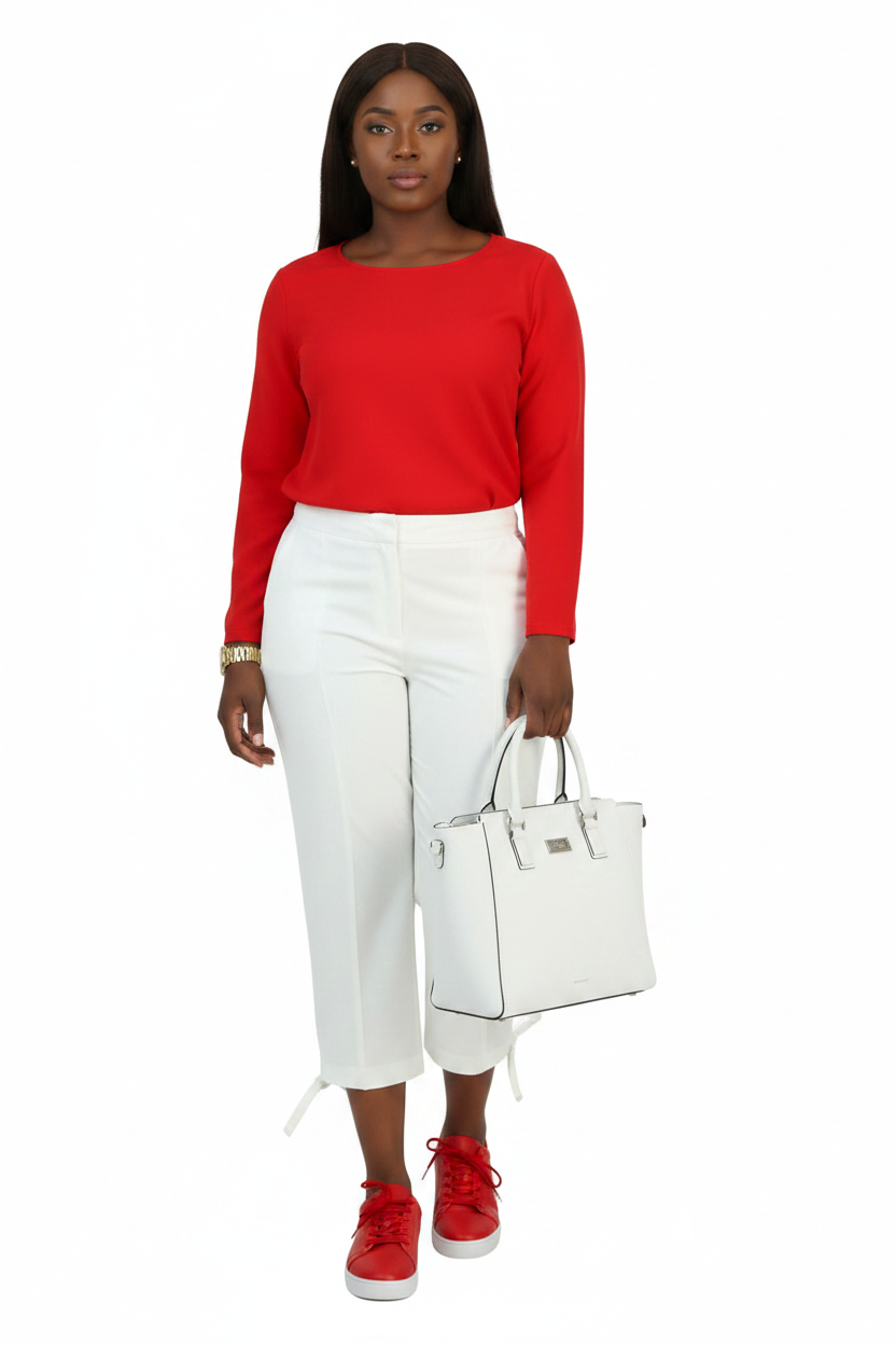 Women's PLUS SIZE Tie-Hem Cropped Utility Pants Bright White