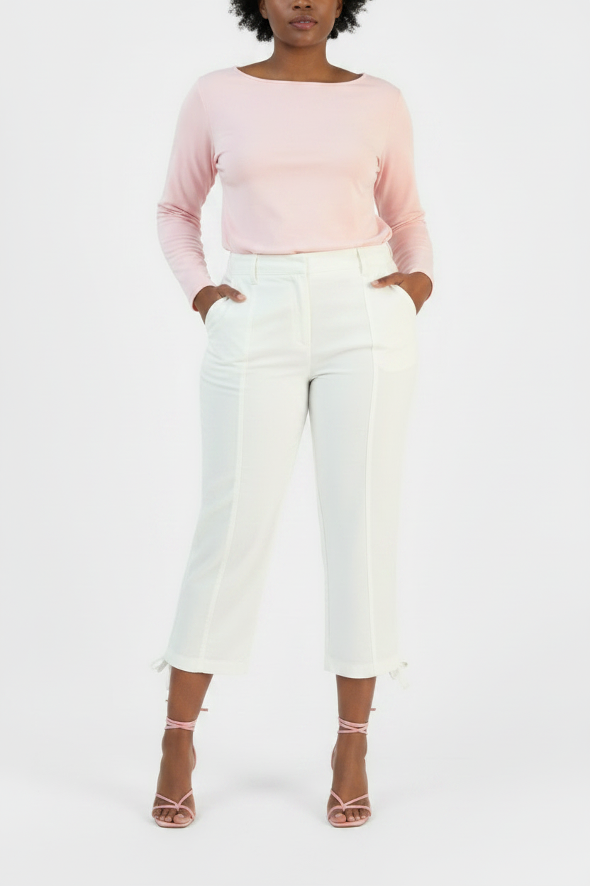 Women's PLUS SIZE Tie-Hem Cropped Utility Pants Bright White