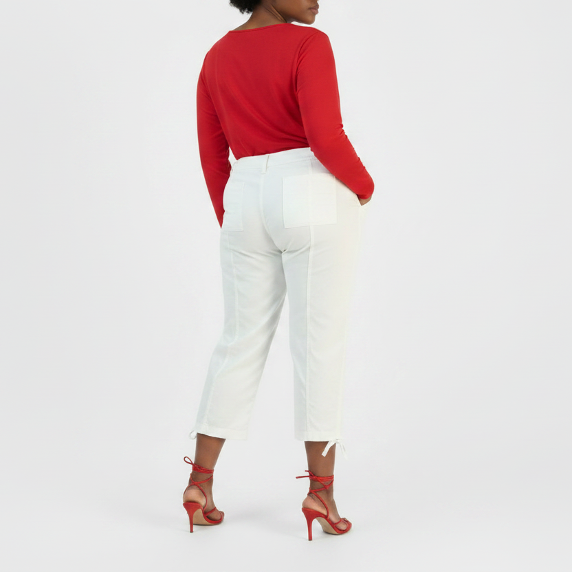 Women's PLUS SIZE Tie-Hem Cropped Utility Pants Bright White