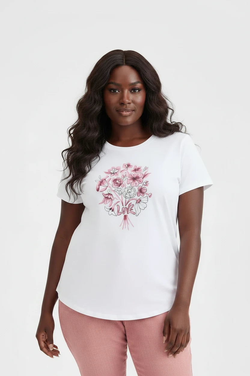 PLUS Size Women's Graphic Floral "Love" Short sleeve T-Shirt