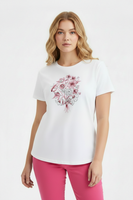 PLUS Size Women's Graphic Floral "Love" Short sleeve T-Shirt