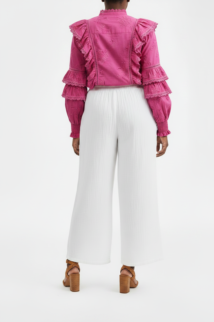 Women's PLUS SIZE Wide Leg  Gauze Pull On Utility Pants Bright White