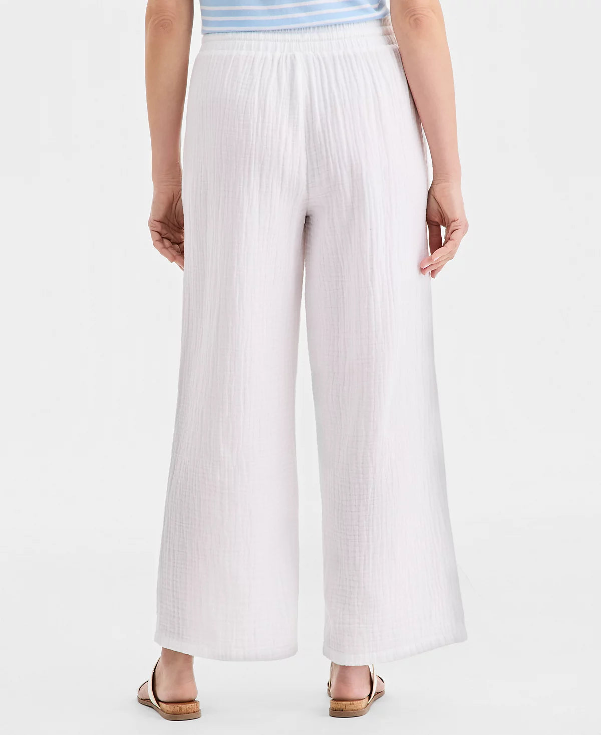 Women's PLUS SIZE Wide Leg  Gauze Pull On Utility Pants Bright White