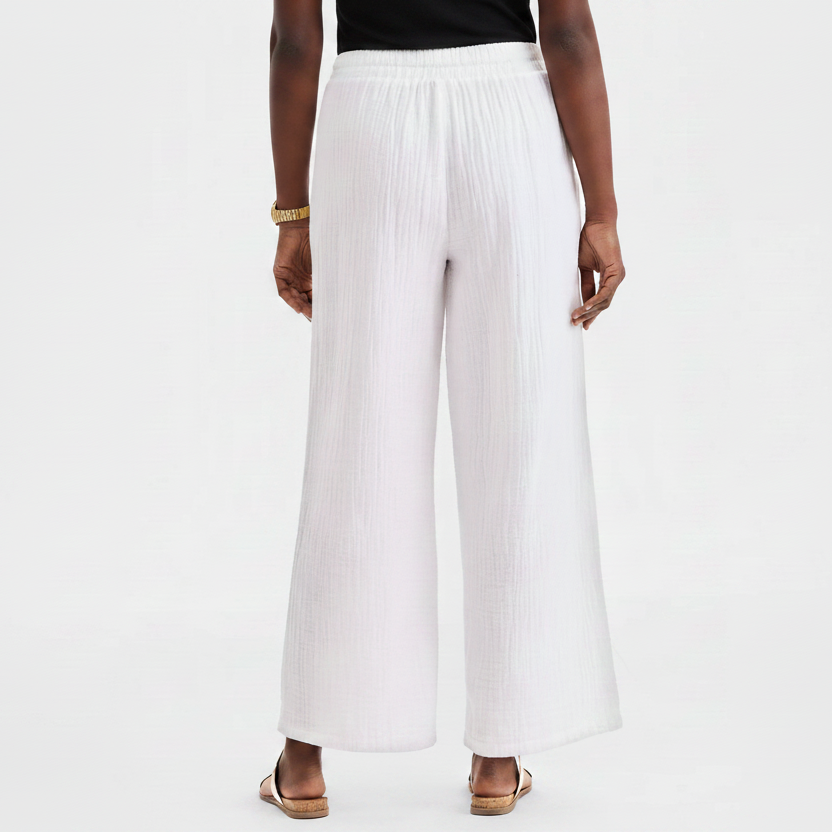 Women's PLUS SIZE Wide Leg  Gauze Pull On Utility Pants Bright White