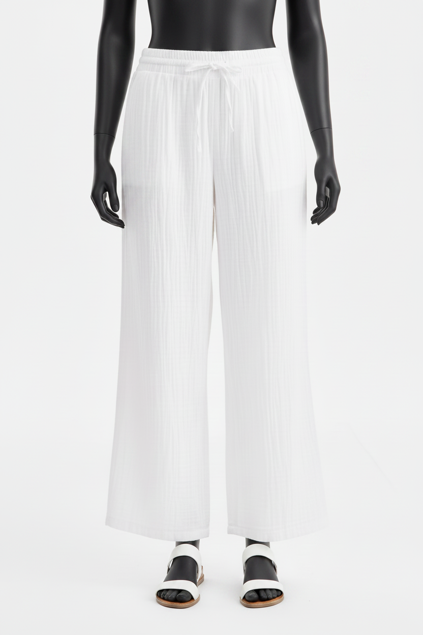 Women's PLUS SIZE Wide Leg  Gauze Pull On Utility Pants Bright White