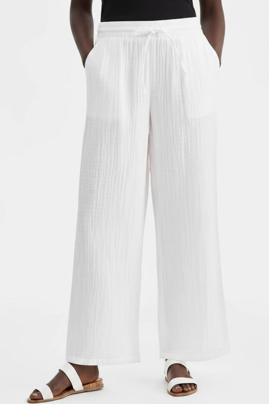 Women's PLUS SIZE Wide Leg  Gauze Pull On Utility Pants Bright White