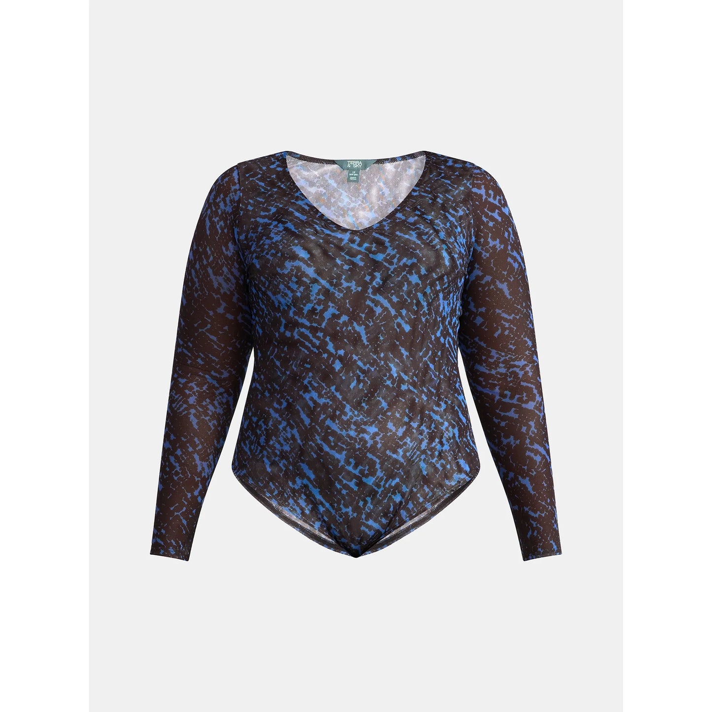 NEW  Women's PLUS  V Neck Mesh Bodysuit Long sleeve