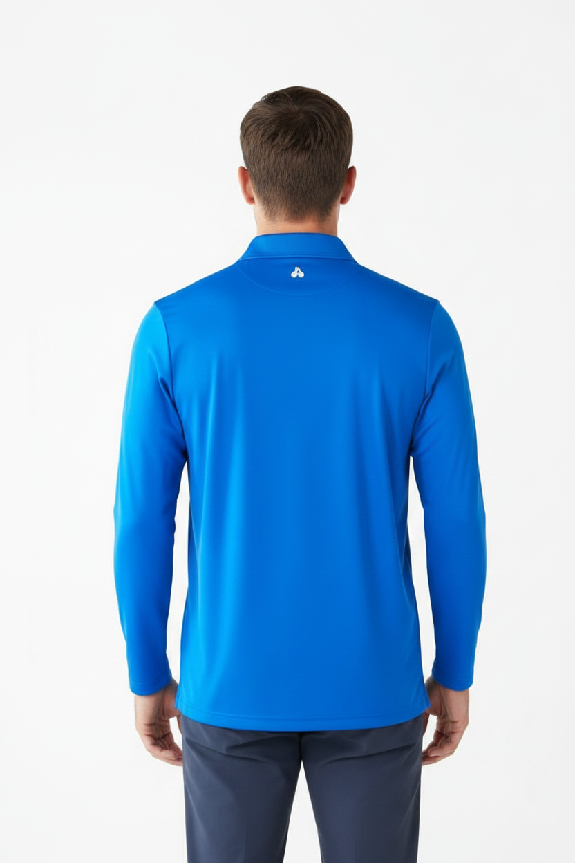 Men's Long Sleeve Polo Polyester Dress Shirt ROYAL BLUE