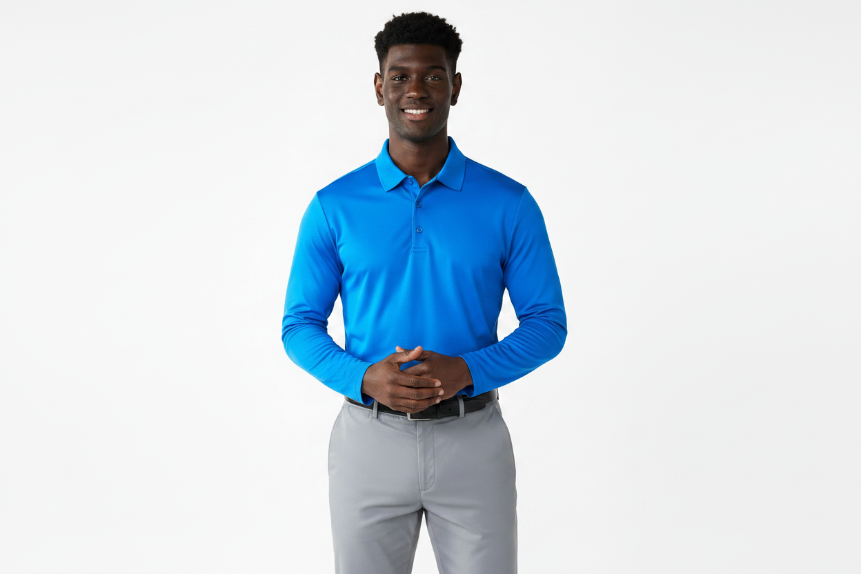 Men's Long Sleeve Polo Polyester Dress Shirt Royal Blue