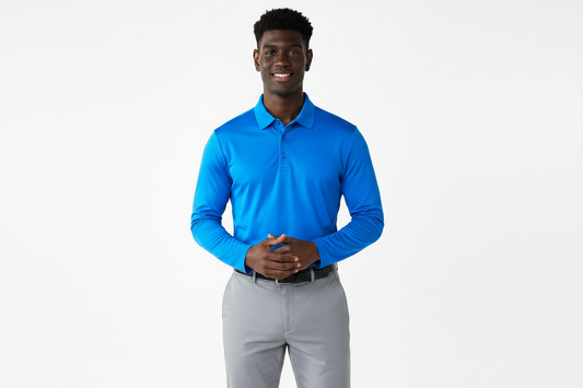 Men's Long Sleeve Polo Polyester Dress Shirt Royal Blue