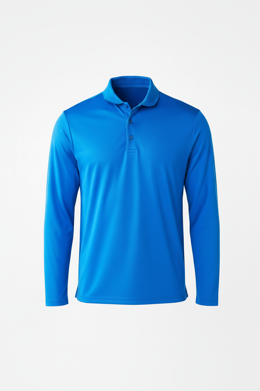 Men's Long Sleeve Polo Polyester Dress Shirt ROYAL BLUE