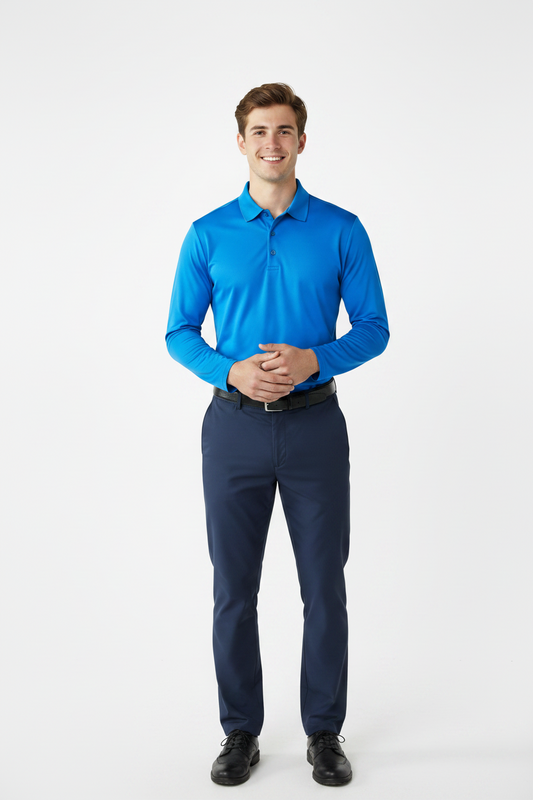 Men's Long Sleeve Polo Polyester Dress Shirt ROYAL BLUE
