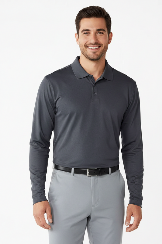 Men's Long Sleeve Polo Polyester Dress Shirt M GRAY