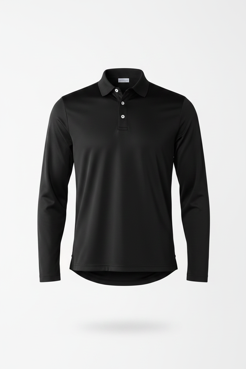Men's Long Sleeve Polo Polyester Dress Shirt Royal BLACK