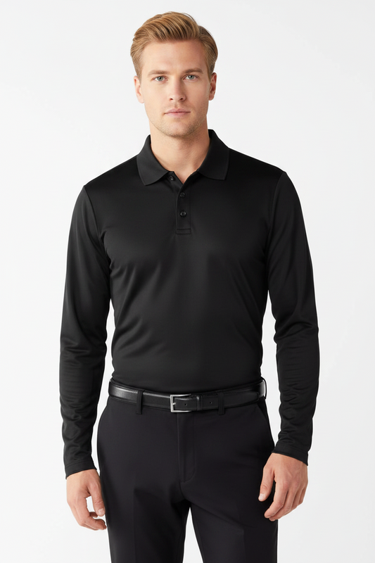 Men's Long Sleeve Polo Polyester Dress Shirt Royal BLACK