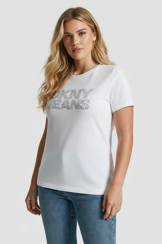Women's DKNY JEANS STACKED MINI RHINESTONE LOGO CREW NECK