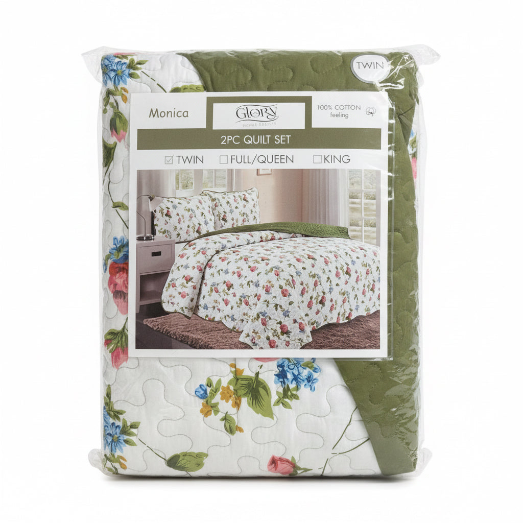 3 Piece Quilt Set REVERSIBLE Pattered Printed  Bedding Bed MONICA TWIN  Sizes