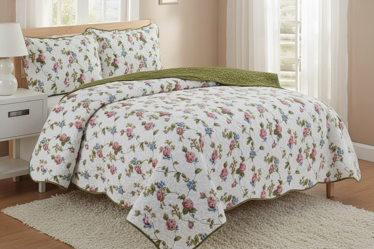 3 Piece Quilt Set REVERSIBLE Pattered Printed  Bedding Bed MONICA TWIN  Sizes
