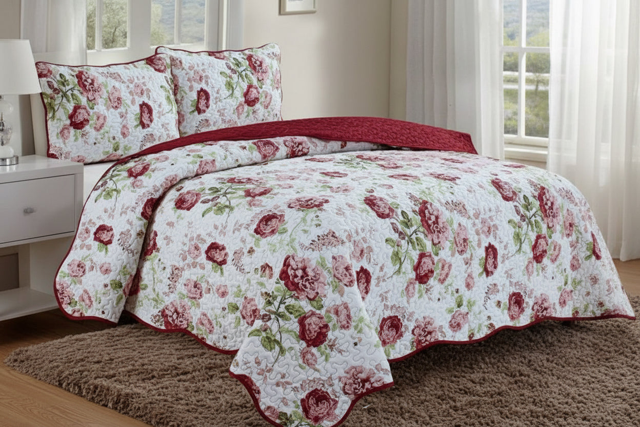 3 Piece Quilt Set REVERSIBLE Pattered Printed  Bedding Bed MONICA TWIN  Sizes