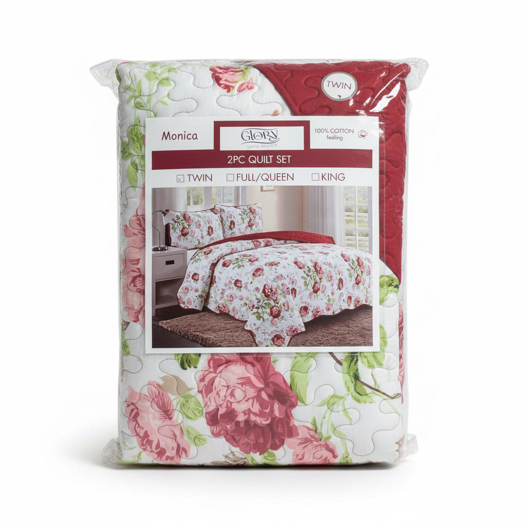 3 Piece Quilt Set REVERSIBLE Pattered Printed  Bedding Bed MONICA TWIN  Sizes
