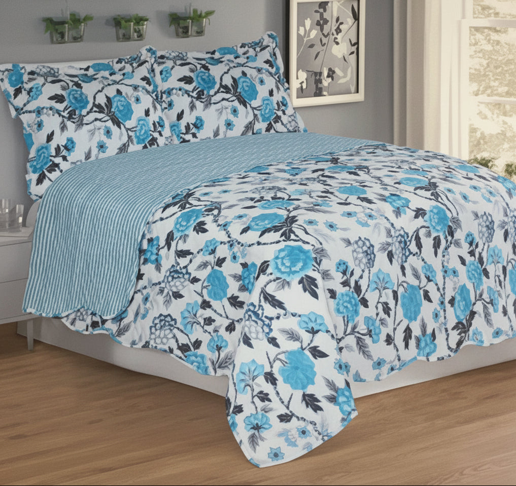 3 Piece Quilt Set REVERSIBLE Pattered Printed  Bedding Bed MONICA TWIN  Sizes