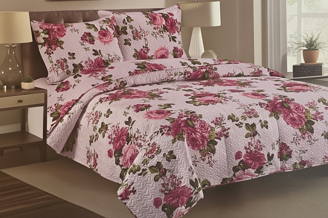 3 Piece Quilt Set REVERSIBLE Pattered Printed  Bedding Bed MONICA TWIN  Sizes