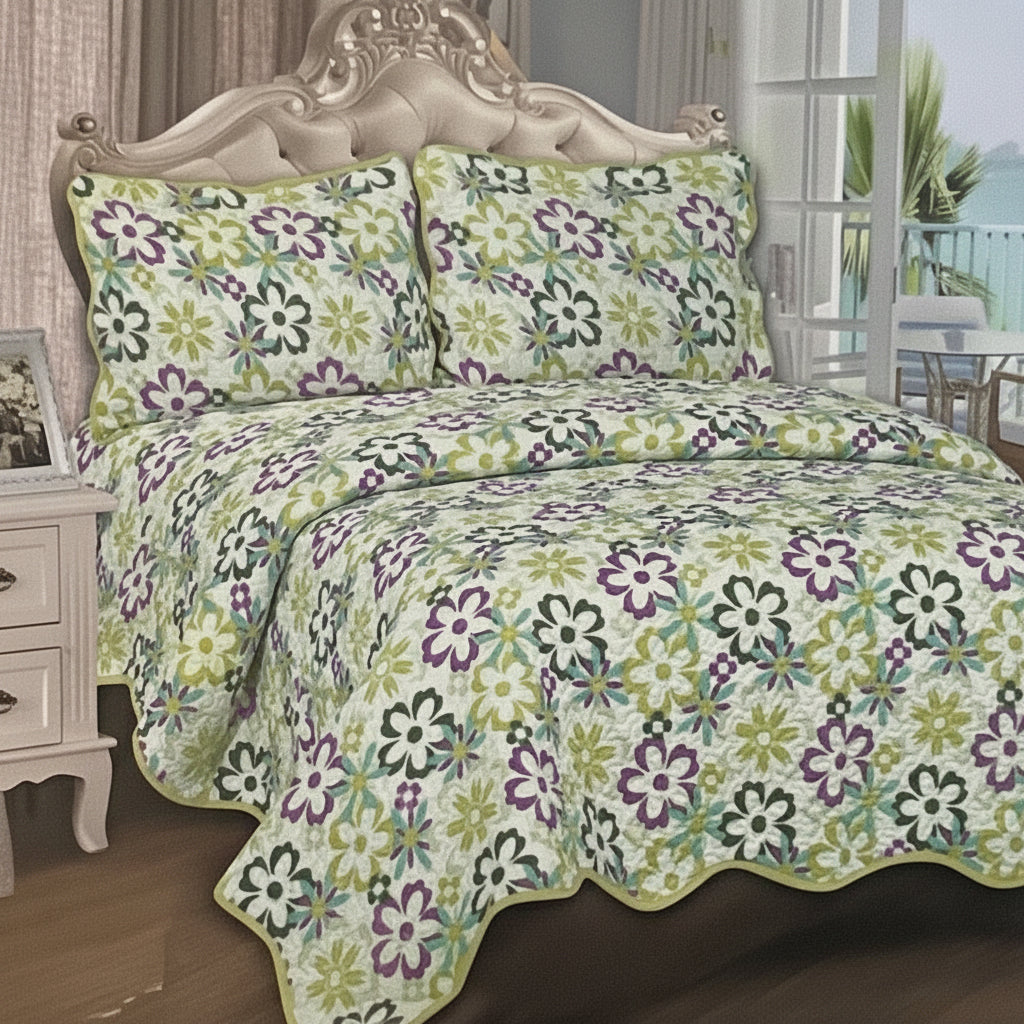 3 Piece Quilt Set REVERSIBLE Pattered Printed  Bedding Bed MONICA TWIN  Sizes