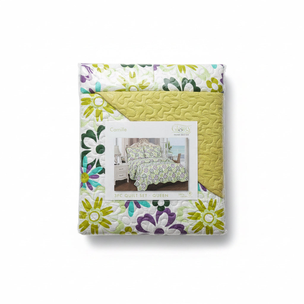 3 Piece Quilt Set REVERSIBLE Pattered Printed  Bedding Bed MONICA TWIN  Sizes