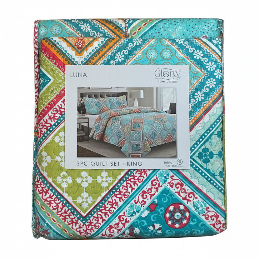 3 Piece Quilt Set REVERSIBLE Pattered Printed  Bedding Bed MONICA TWIN  Sizes