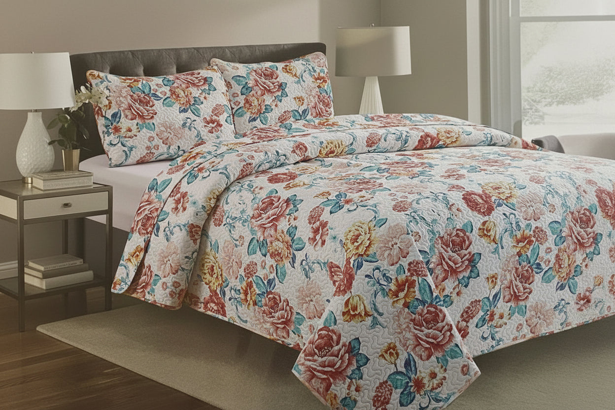 3 Piece Quilt Set REVERSIBLE Pattered Printed  Bedding Bed MONICA TWIN  Sizes