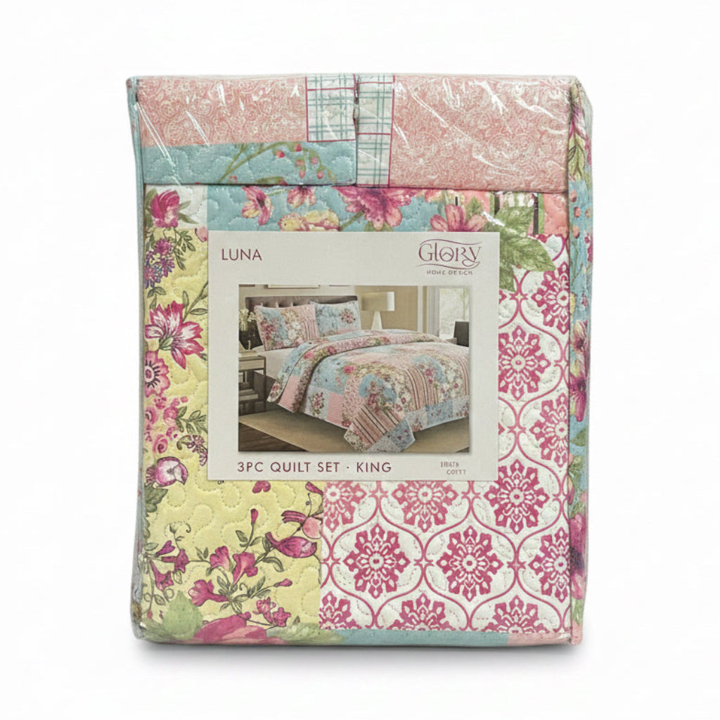 3 Piece Quilt Set REVERSIBLE Pattered Printed  Bedding Bed MONICA TWIN  Sizes