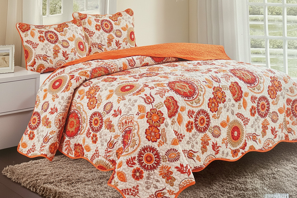 3 Piece Quilt Set REVERSIBLE Pattered Printed  Bedding Bed MONICA TWIN  Sizes
