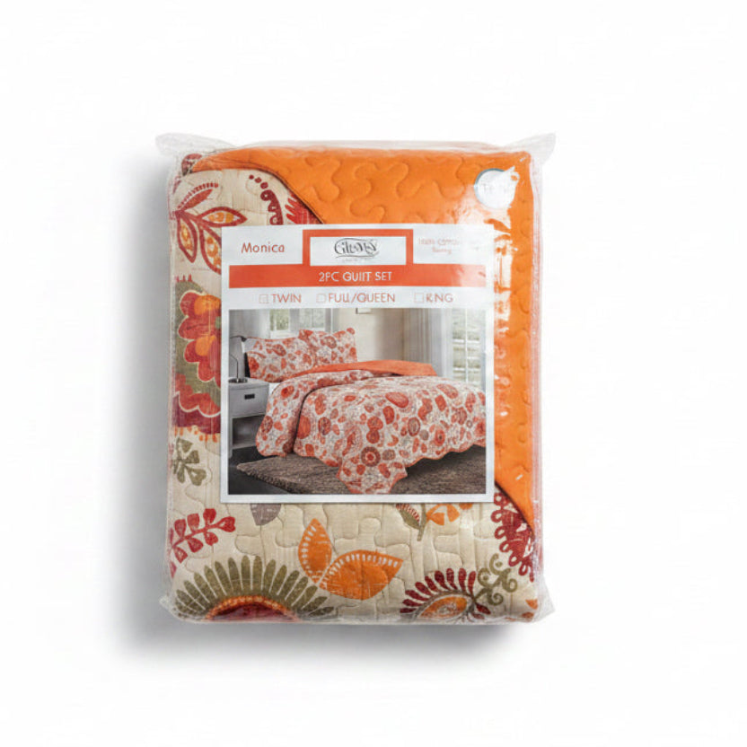 3 Piece Quilt Set REVERSIBLE Pattered Printed  Bedding Bed MONICA TWIN  Sizes