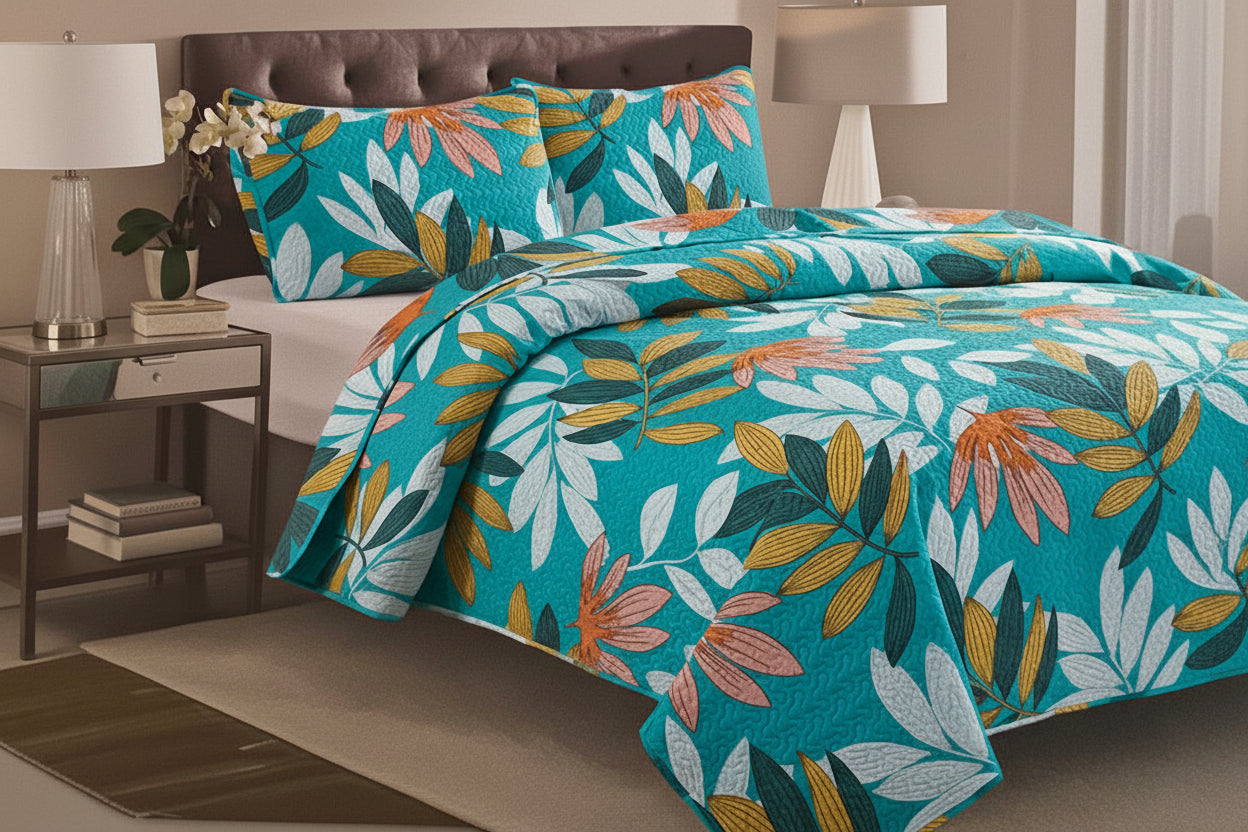 3 Piece Quilt Set REVERSIBLE Pattered Printed  Bedding Bed MONICA TWIN  Sizes