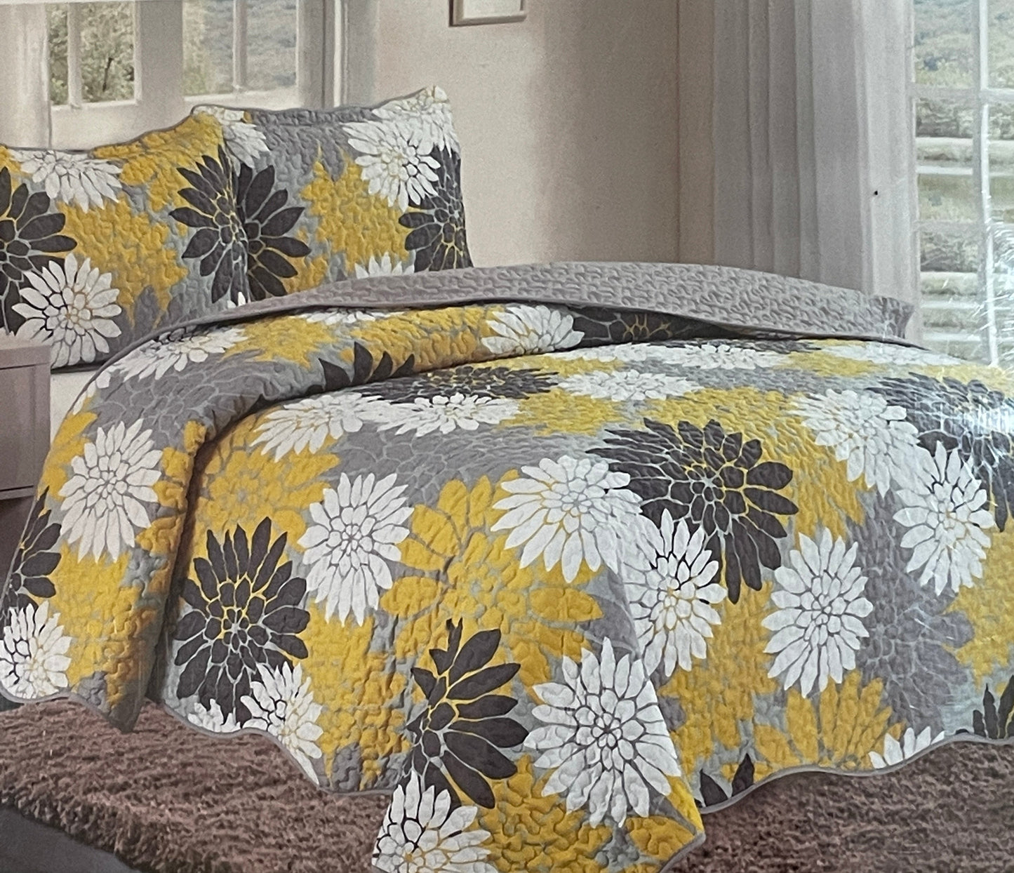 3 Piece Quilt Set REVERSIBLE Pattered Printed  Bedding Bed MONICA TWIN  Sizes