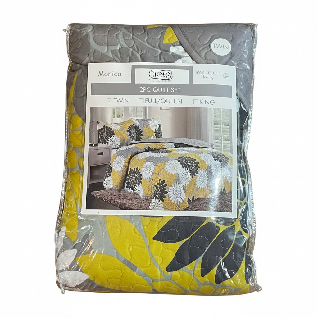 3 Piece Quilt Set REVERSIBLE Pattered Printed  Bedding Bed MONICA TWIN  Sizes