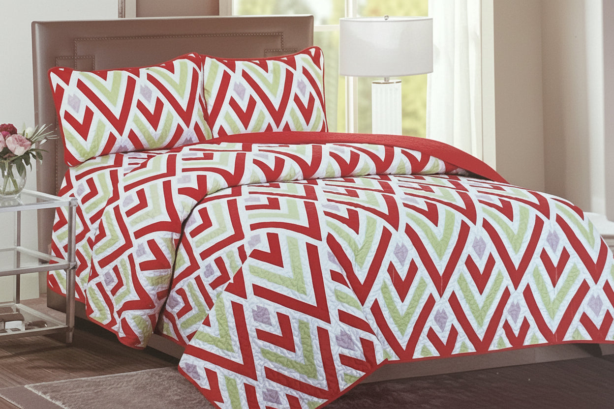 3 Piece Quilt Set REVERSIBLE Pattered Printed  Bedding Bed MONICA TWIN  Sizes