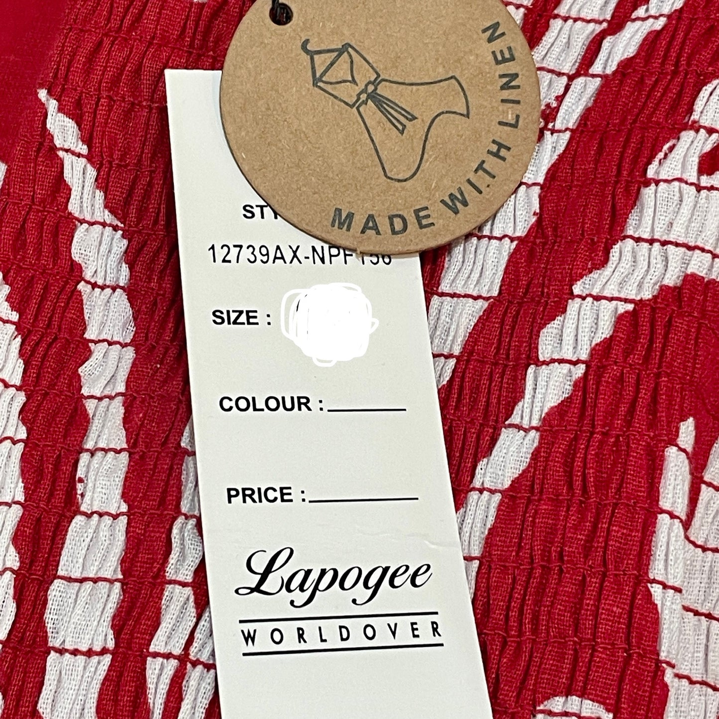 Women's PLUS Anthropologie Red Linen Cotton  Blend  tropical leaf print smocked maxi dress (Copy)
