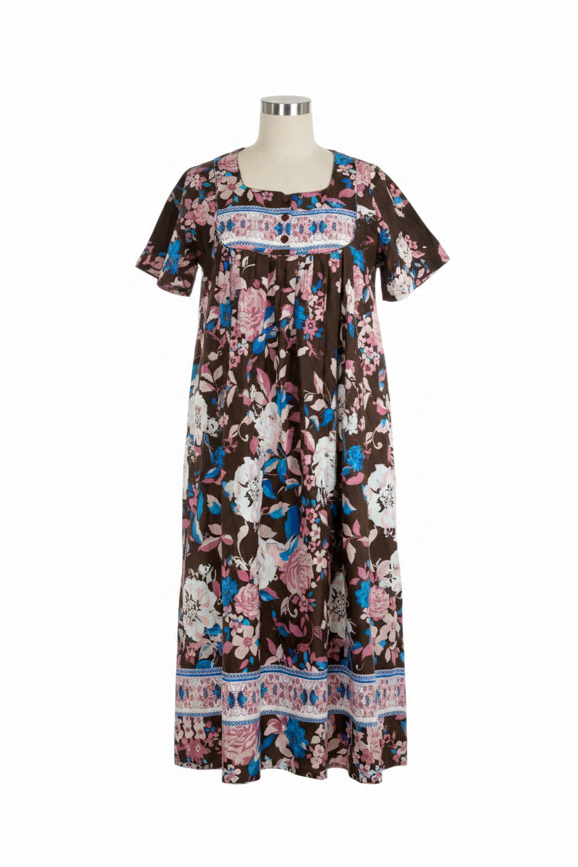 Women's PLUS Bib-Front Short Sleeve Maxi Lounger dress