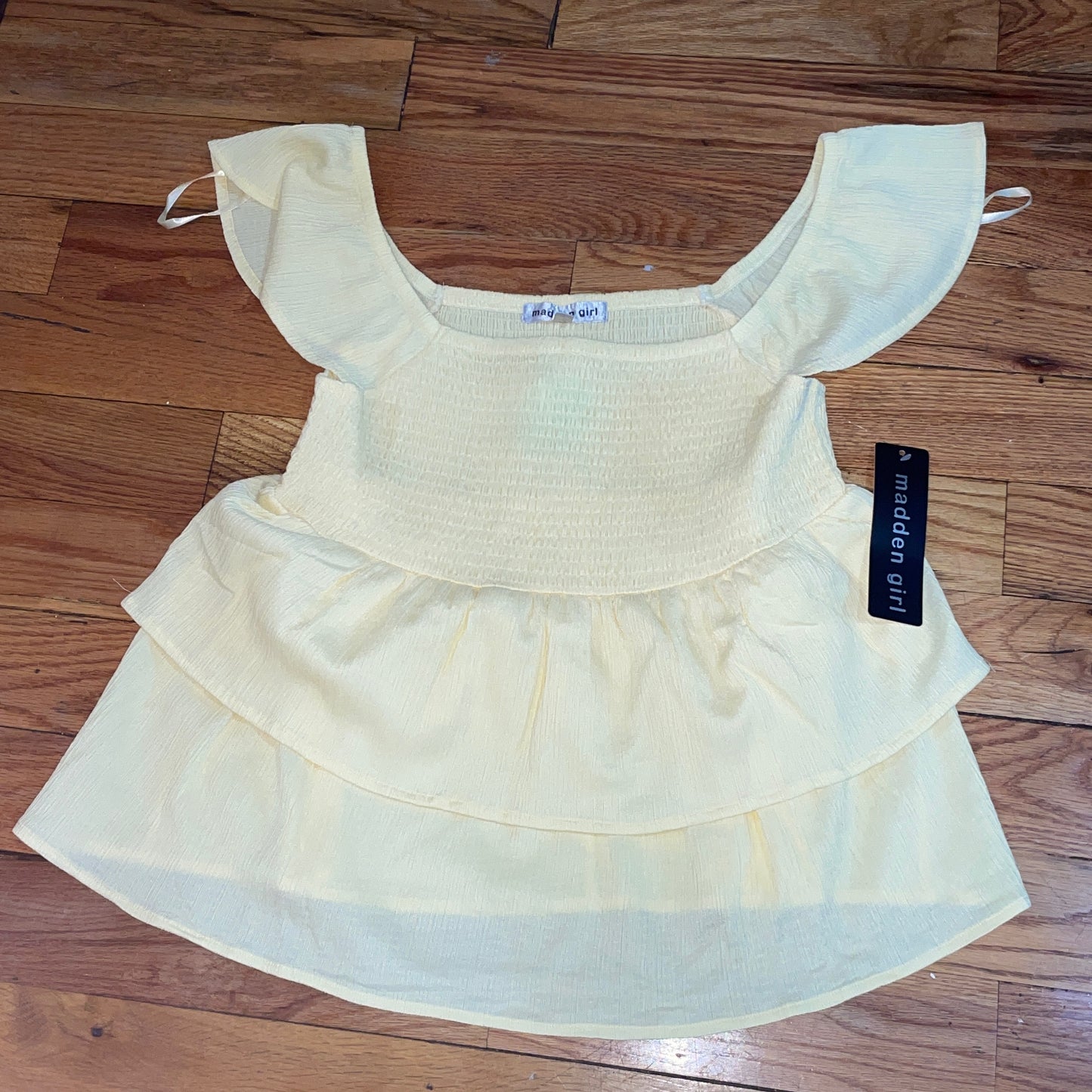 Women's PLUS  Sweetheart Neck Shirred Double Layer Ruffle Peplum Top blouse Yellow