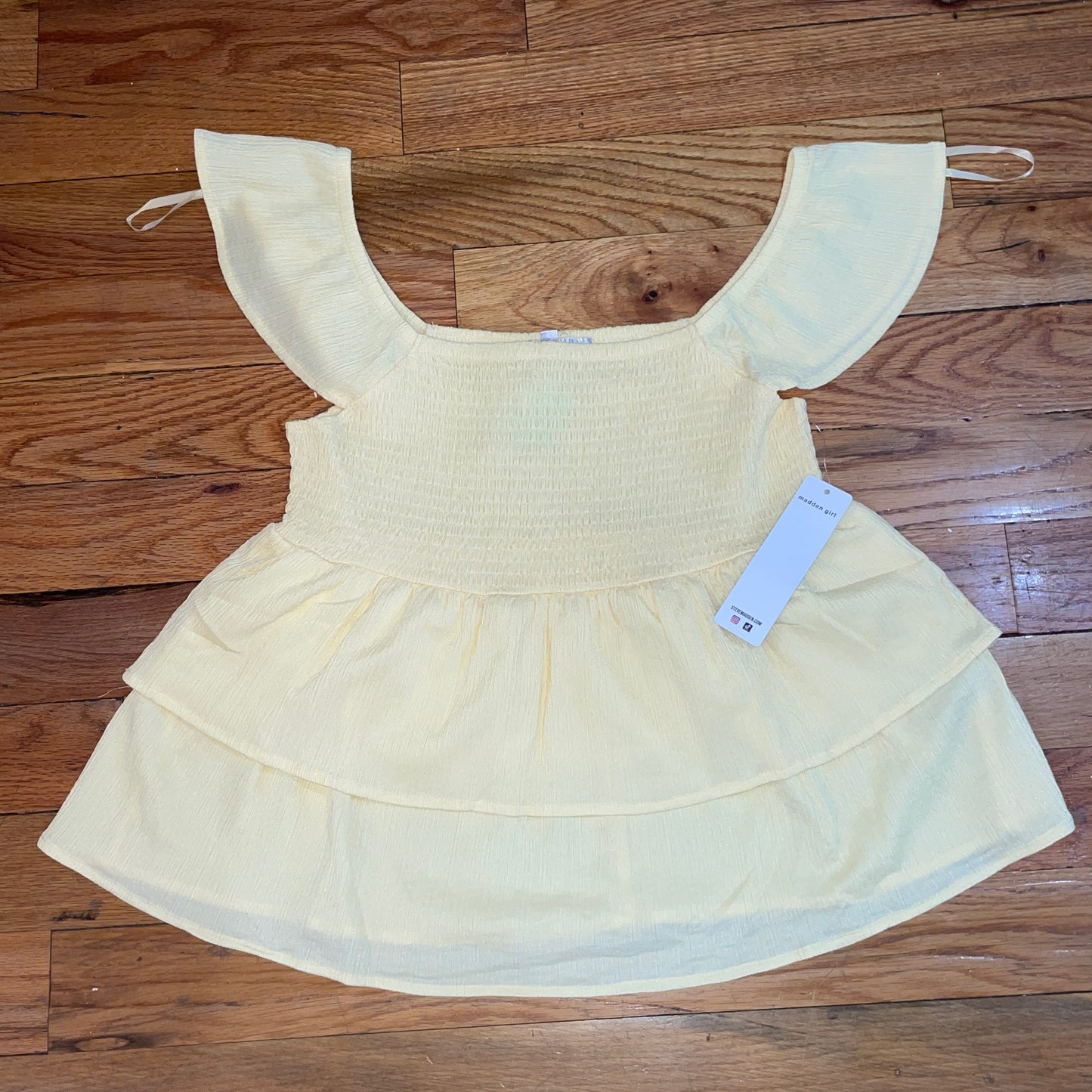 Women's PLUS  Sweetheart Neck Shirred Double Layer Ruffle Peplum Top blouse Yellow
