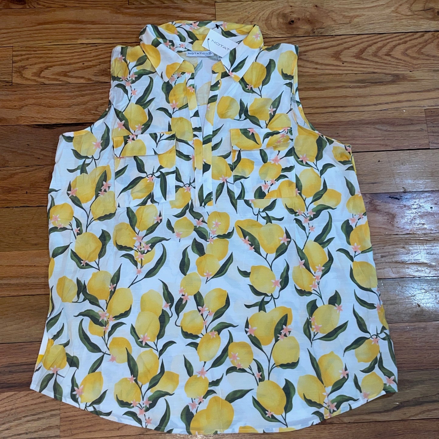 Women's PLUS  Lemon Button down Pocket Sleeveless  blouse Yellow