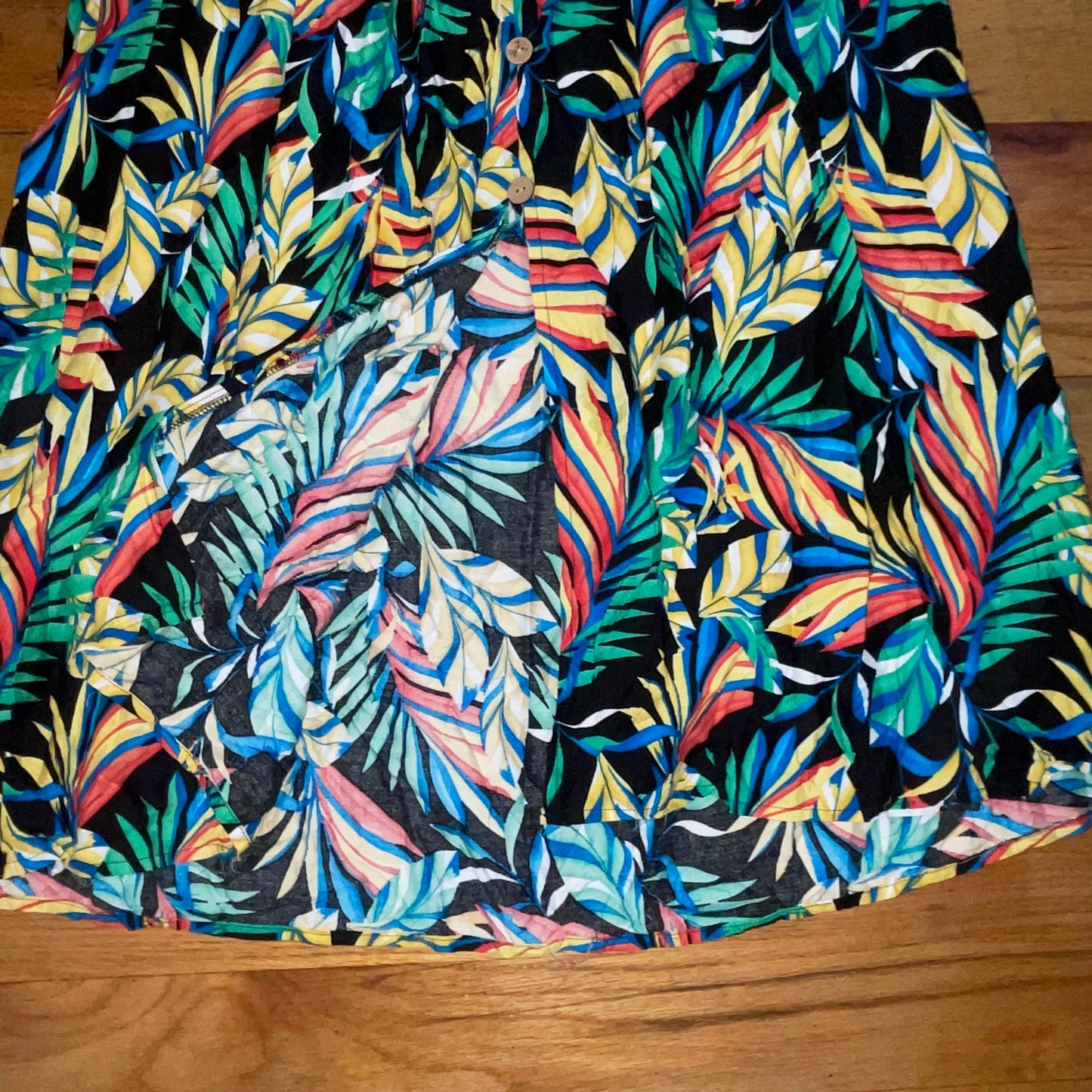 Women's PLUS Anthropologie Kindred black tropical leaf print smocked maxi dress