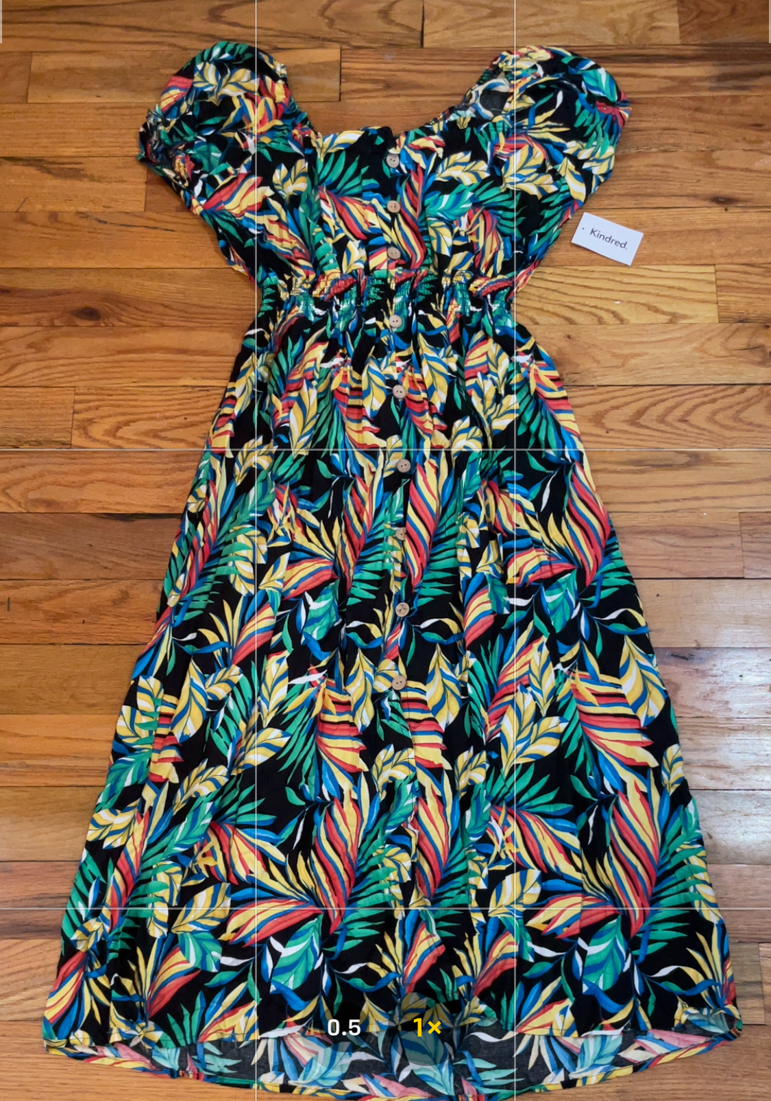 Women's PLUS Anthropologie Kindred black tropical leaf print smocked maxi dress