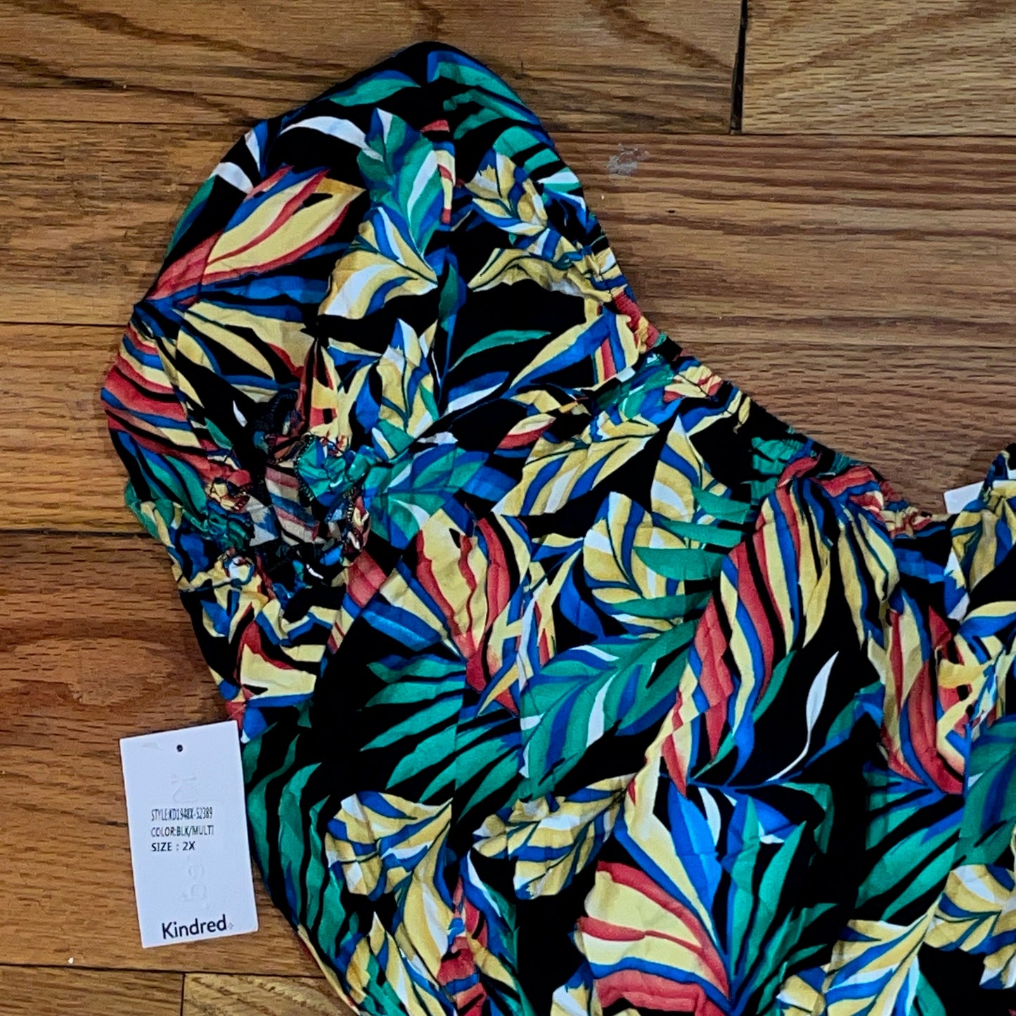 Women's PLUS Anthropologie Kindred black tropical leaf print smocked maxi dress