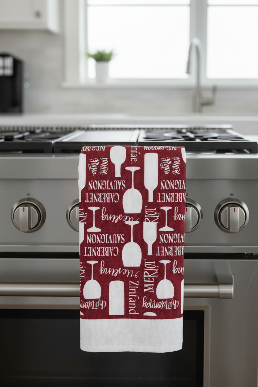 Kitchen Towels  long Towels 15 x 25 Burgundy Wine