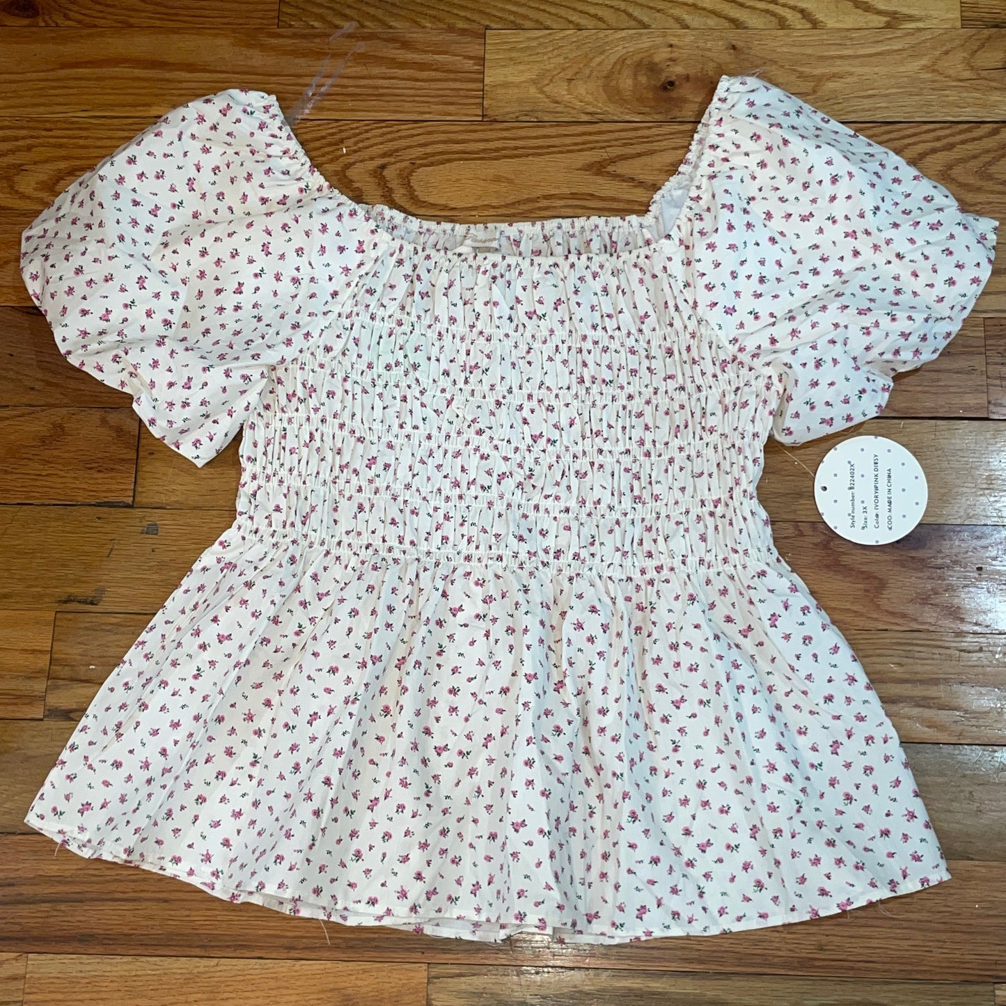Women's  Puff Short Sleeve Floral Blouse for Women's Sweetheart Neck Shirred Ruffle Peplum Top
